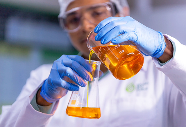 Illustration of the biofuel produced with palm oil by the grupo BBF
