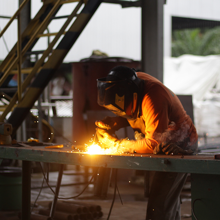 Worker welding